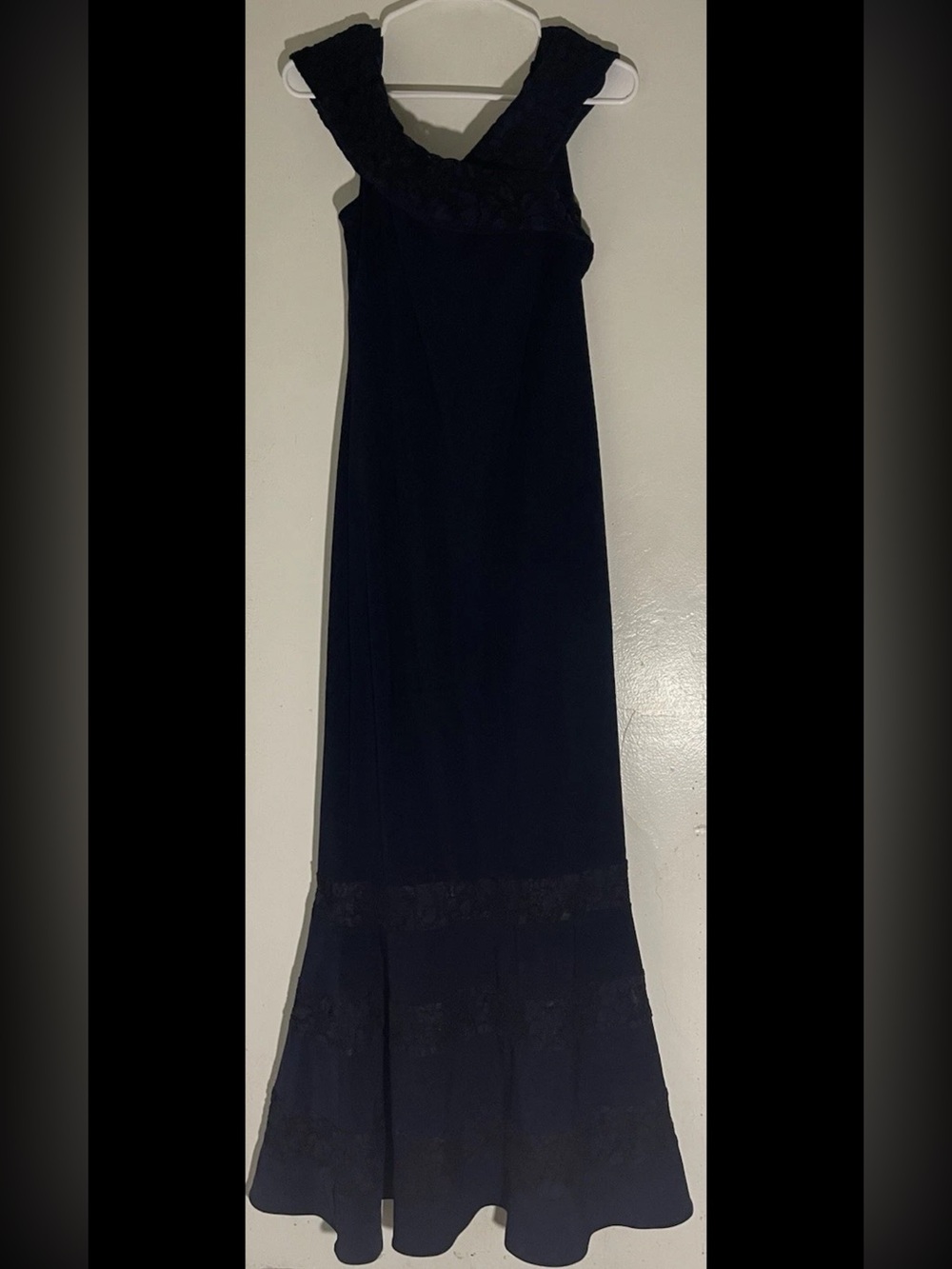 New Lauren Ralph Lauren 10 Off Shoulder Lace Panel Evening Gown Dress Navy Blue